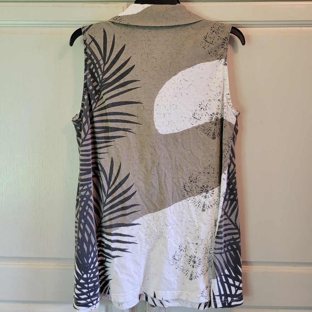 Parsley & Sage White Tan Cotton Sleeveless Collared Tunic Blouse - Picture 3 of 5
